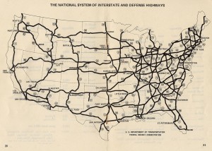 The Interstate Highway plan from the January 1971 U.S. Department of Transportation Federal Highway Administration Interstate System Route Log & Finder List. Image from Wikimedia Commons. This was the map that was in force when I was born.