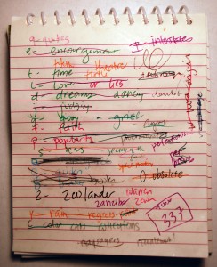 My scribbled ideas for topics.