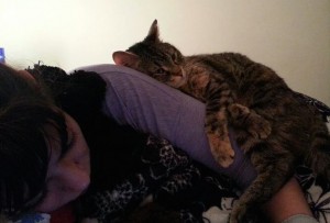Sleeping. I have gotten some sleep, with the help of Piper, my snuggle kitty.