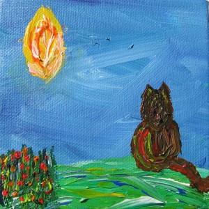 One of my "Cat-a-tude" paintings. This was for the Arts Center of the Ozarks 2008 5x5 show.