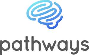 Pathways logo. A stylized brain in a blue gradient, with the word 