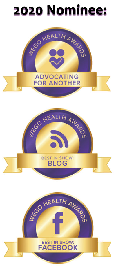 The three WEGO award logos for Advocating for Another, Best in Show: Blog, and Best in Show: Facebook