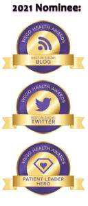 The three WEGO award logos for Best in Show: Blog, Best in Show: Twitter, and Patient Hero Leader