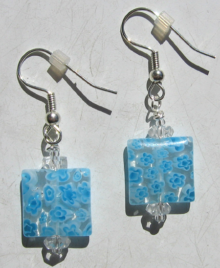 Blue Flower Glass Bead Earrings